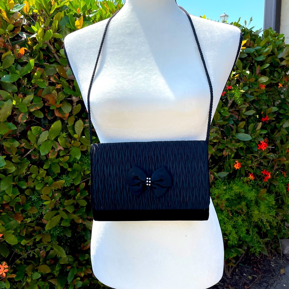 SASHA black evening bag with pretty bow and dazzle! Feminine.